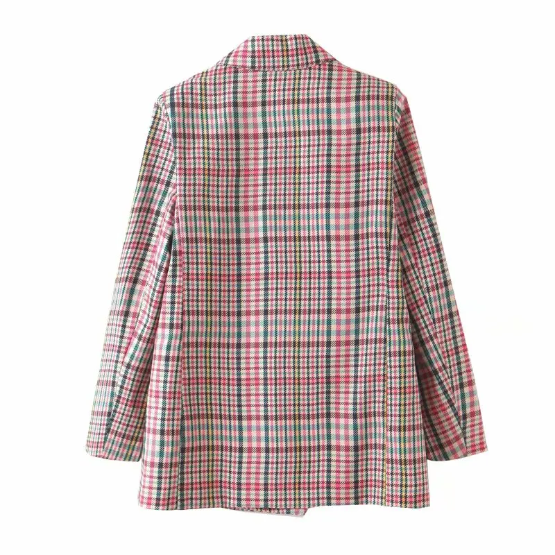 Plaid Suit + Short Skirt Mini Female Jacket Set Fashion Temperament Waist Retro Loose Long Casual Double-breasted Suit Women