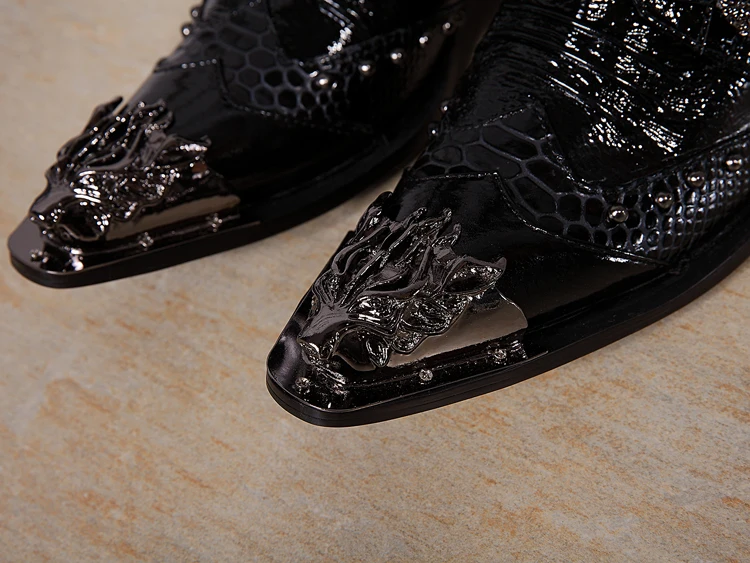 Моды указал buckled лодыжки полусапожки для мужчин Черный натуральная кожа заклепки сапоги мужской обуви sapato мужской большой размер 46