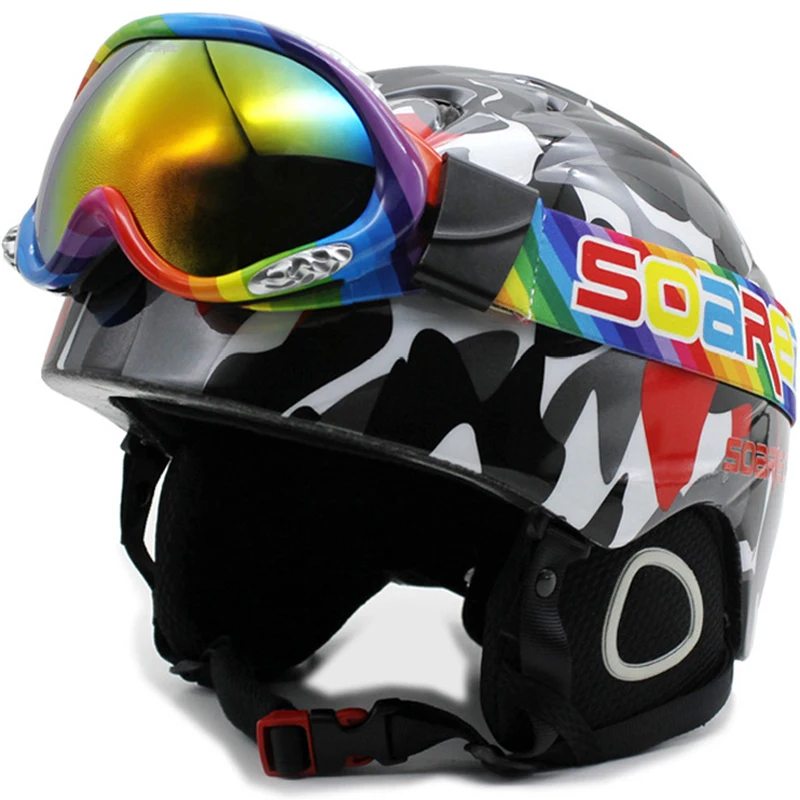 Фирменный мужской/женский/детский лыжный шлем с очками, зимний теплый шлем для сноуборда, маска для скейтборда, мото/велосипед/лыжи/сани, Спортивная безопасность