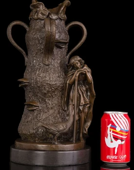 

Art Deco Sculpture Fairy Tale Duck Bottle Vase With Boy Bronze Statue Signed