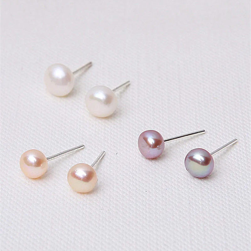 Серебряные серьги с настоящим пресноводным жемчугом, 7 мм, 8 мм, серьги с натуральным жемчугом для женщин, модные ювелирные изделия, белый, розовый, фиолетовый, A580-A585