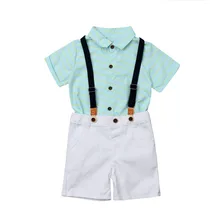 Модные 2 шт. Дети для маленьких мальчиков одежда из хлопка с коротким рукавом, костюмы для мальчиков из рубашки+ шорты-комбинезон, комбинезон наряды, комплекты на лето