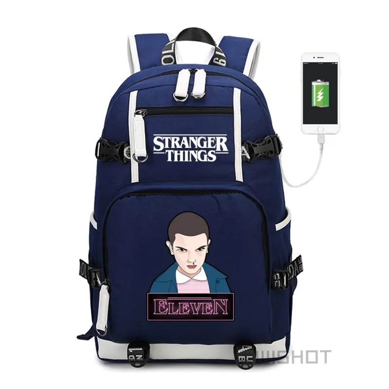 WISHOT tv странные вещи рюкзак на плечо дорожная школьная сумка для подростков Повседневная зарядка через usb порт сумки для ноутбука светящиеся - Цвет: Blue1