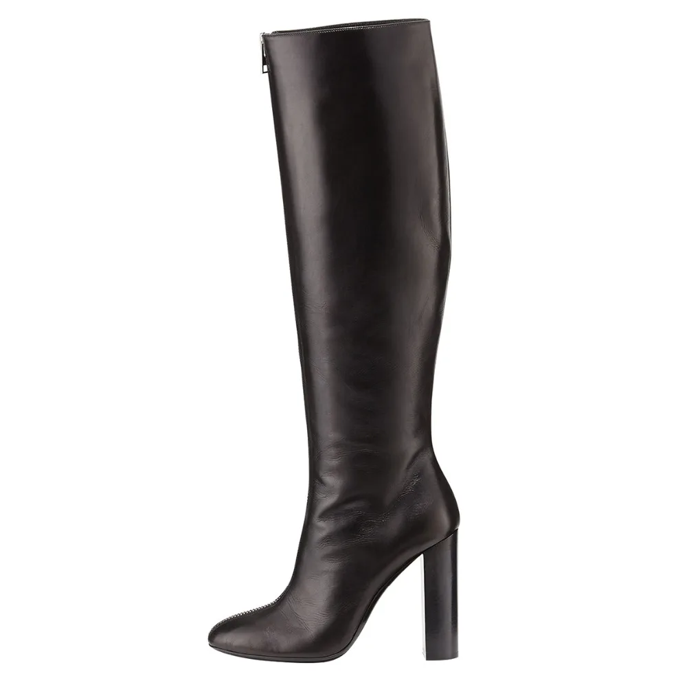 Черные женские сапоги; Feminina Botas Mujer; Дамская обувь до колена на каблуке с молнией спереди; большие размеры 45, 43; вечерние зимние сапоги - Цвет: TY01