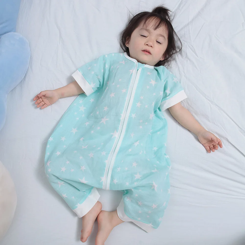 Новая летняя Пижама для малышей, костюм с короткими рукавами и защитой от ударов, Детская Хлопковая сетчатая переносная одежда, детская одежда для сна
