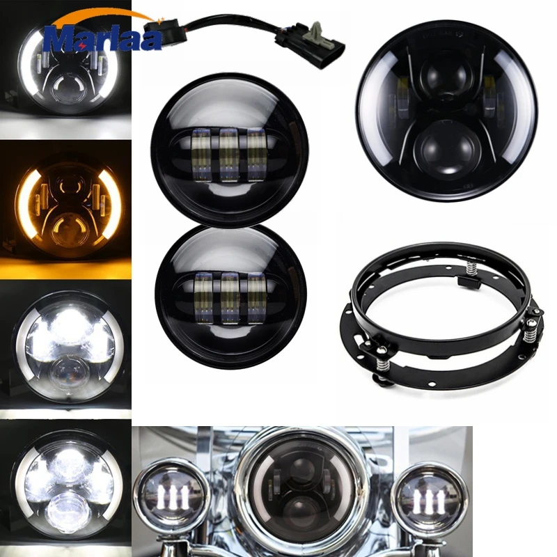 

Harley Daymaker Motorcycle 7" LED Headlight with 4.5 " Led Fog Light for Harley Davidson Motorbike with 7" Bracket Adapter Ring