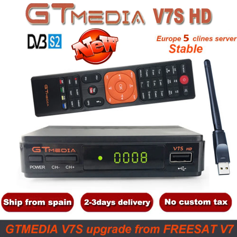 GTMedia V7S HD цифровое спутниковое приемник DVB-S2 V7S HD Full 1080P+ USB wifi обновление Freesat V7 1 год Европа 7 Clines сервер