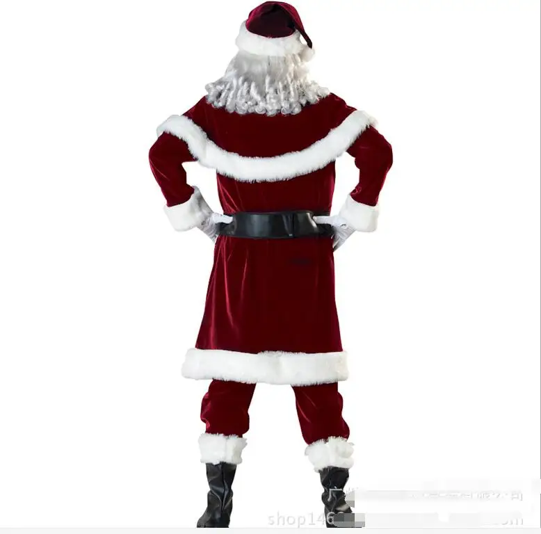 Полный комплект рождественских костюмов Санта-Клауса для взрослых; Красная рождественская одежда; костюм Санта-Клауса; роскошный костюм