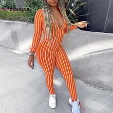 Simenual Striped Casual Fitness Sporty Rompers Womens Jumpsuit Workout Long Sleeve Active Wear Zipper V Neck Athleisure Bodysuit Simenual Striped Casual Fitness Sporty Rompers Womens Jumpsuit Workout Long Sleeve Active Wear Zipper V Neck Athleisure Bodysuit