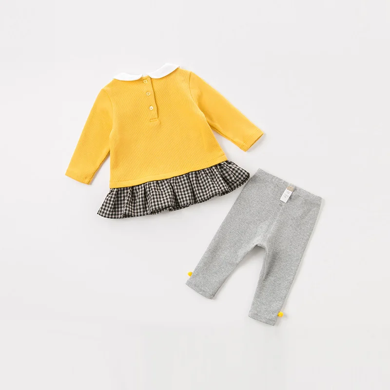 DBZ8067 dave bella/Осенняя модная одежда для маленьких девочек комплекты детской одежды с длинными рукавами детский костюм из 2 предметов