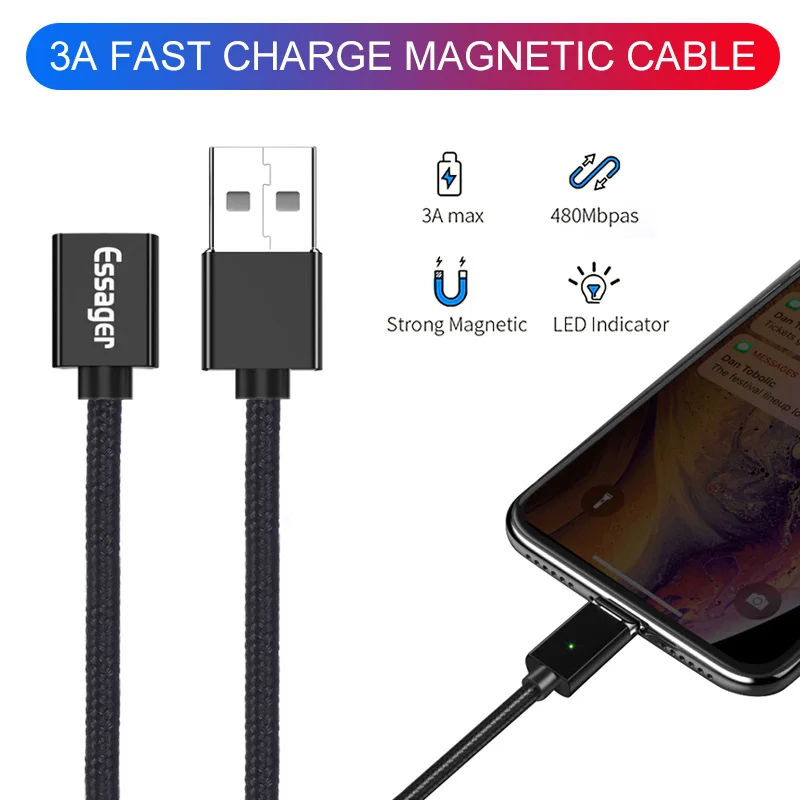 Магнитный Micro USB кабель Essager для iPhone samsung type-c зарядная зарядка магнит Зарядное устройство USB type C кабели для мобильных телефонов