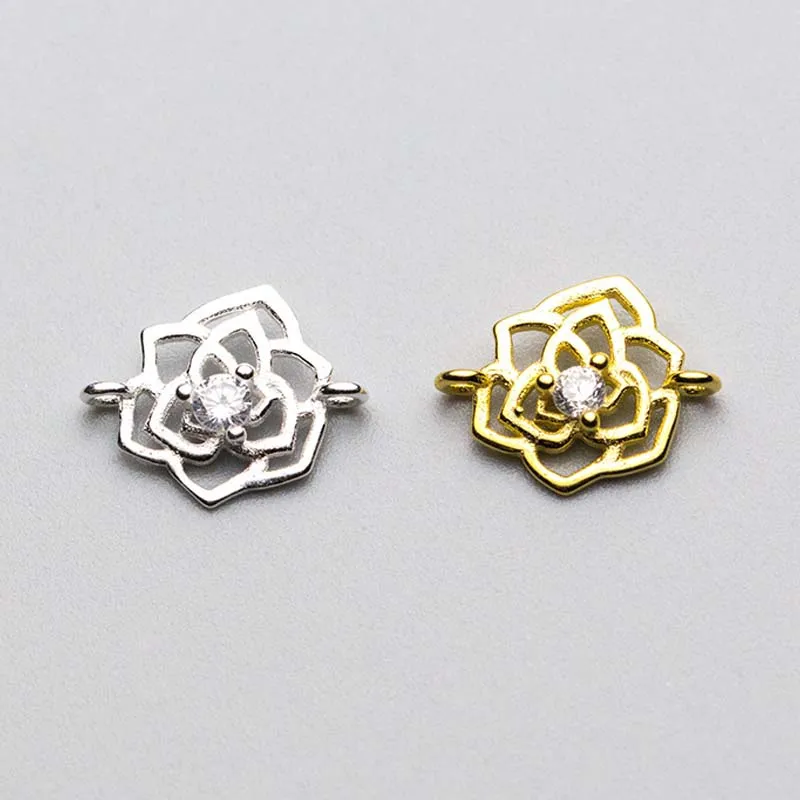

925 Sterling Silver Craft Rose Connectors 10x12mm Gold Silver Color Pendants Fit Women Charm Bracelets & Necklaces Jewelry Gift