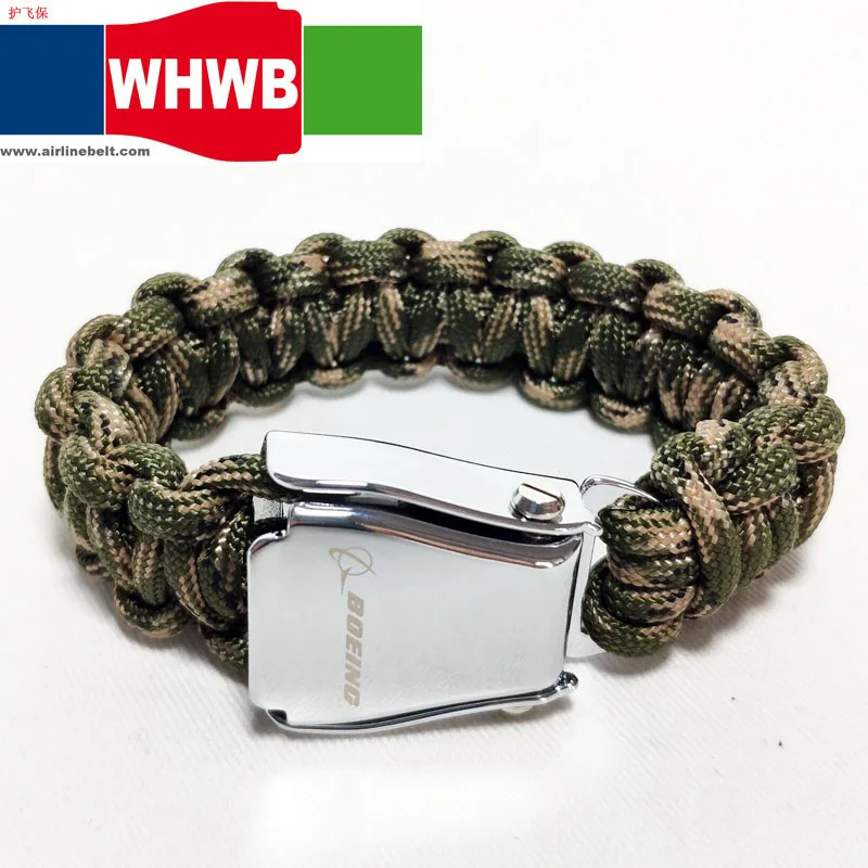 AIRBUS BEOING camo green rope braided metal airline seat belt buckle military style pole simple bracelet/hand chain customizable - Название цвета: camo green BEOING