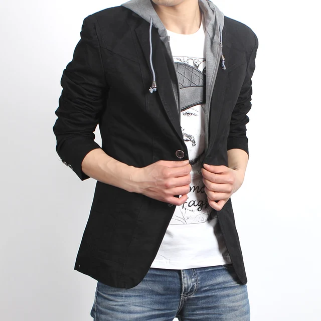 With a hood suit slim hooded suit blazer outerwear male casual will be