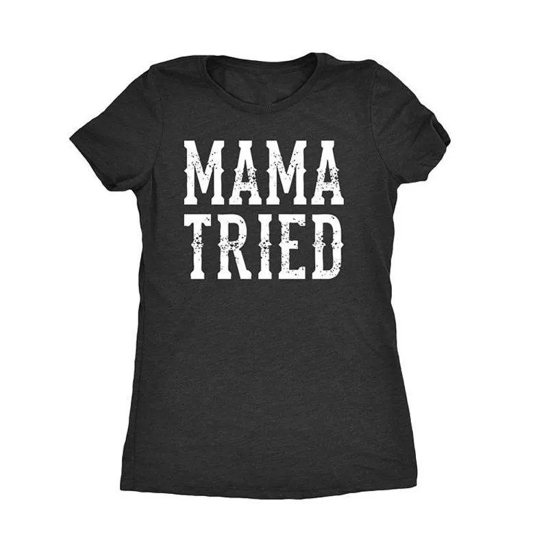 

LUSLOS Mama Tried T Shirt country Gift For Mom Tee Tops Super soft Casual Short Sleeve