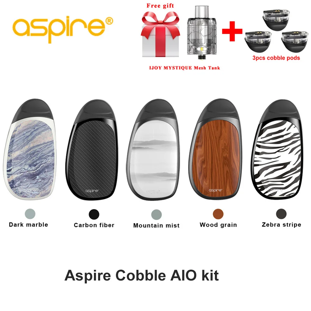 

Free gift Original Aspire cobble kit with 3 pods aspire aio vape pod system kit with 700mAh battery 1.8ml capacity cartridge