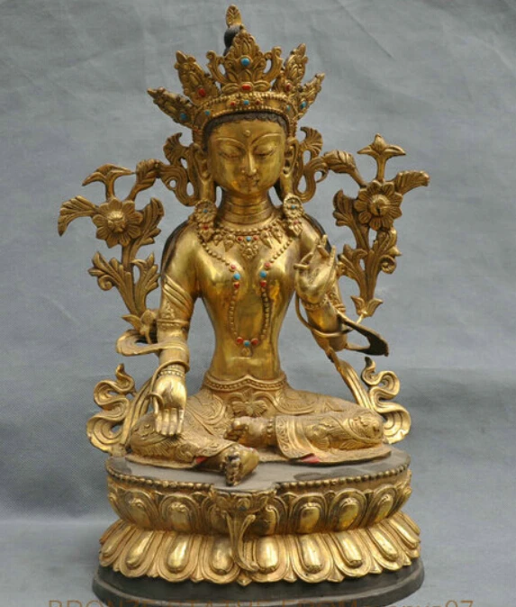 

17" Tibet Tibetan Buddhism Bronze Green Tara Goddess Statue