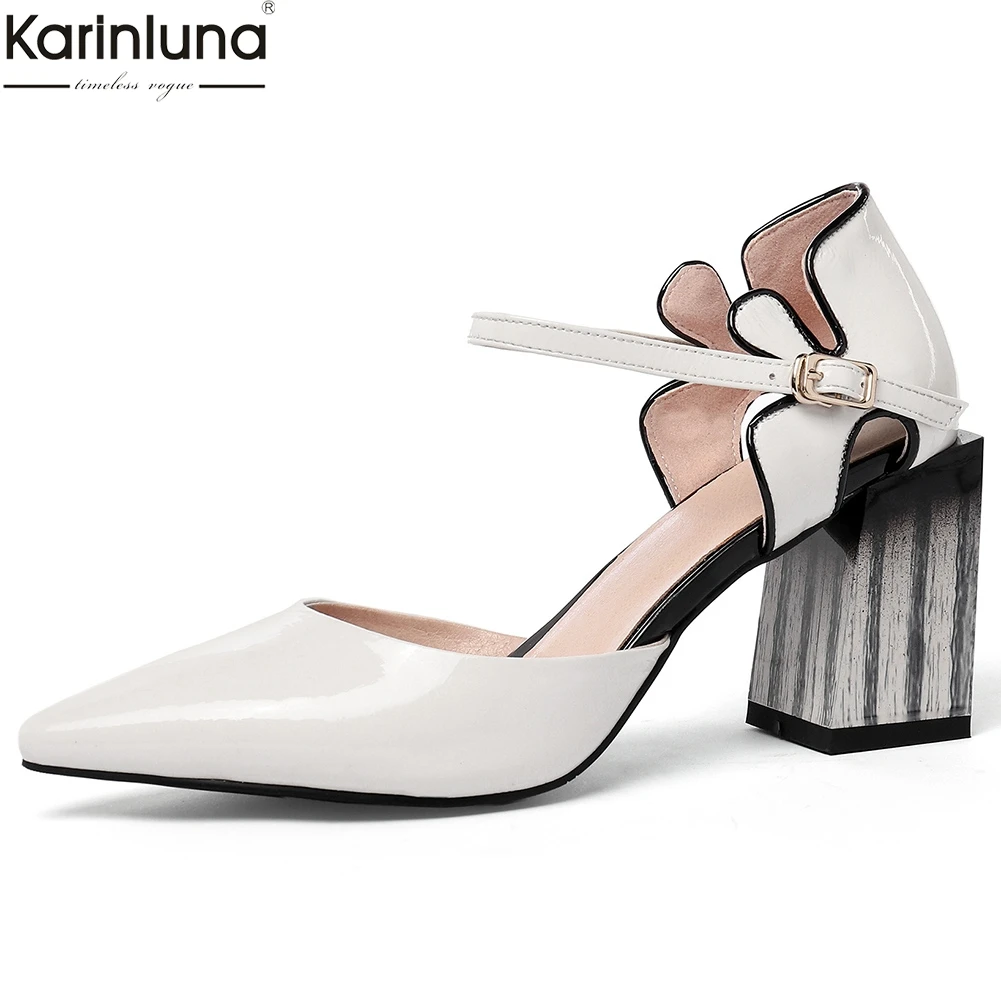 

Karinluna Top Quality Patent Leather Big Size 43 Cow Leather Party Wedding Sandals Women Shoes High Heels Shoes Woman Sandals