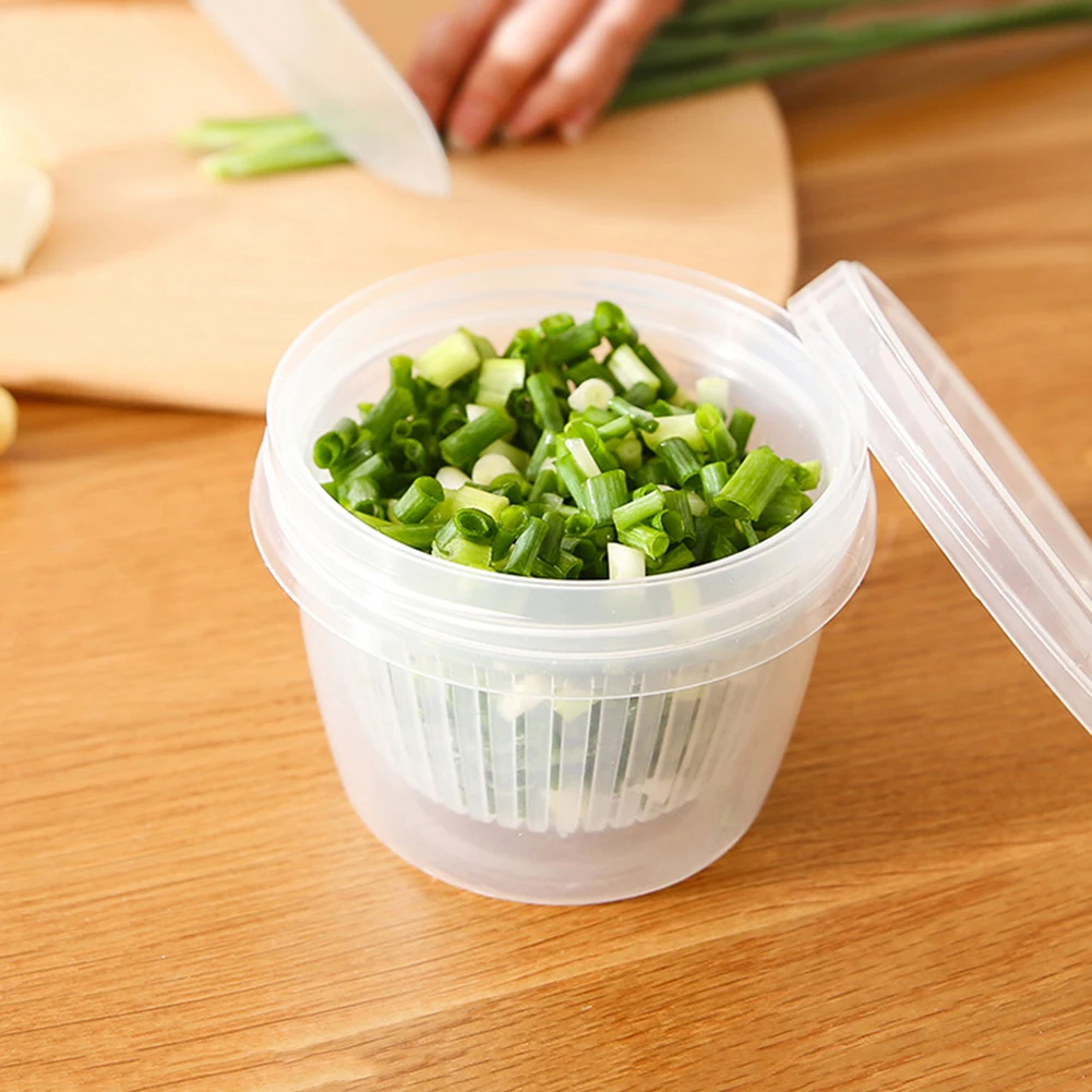 

Kitchen Round Transparent Double Drain Storage Box Ingredients Box Home Organizer Food Container Refrigerator TSLM2