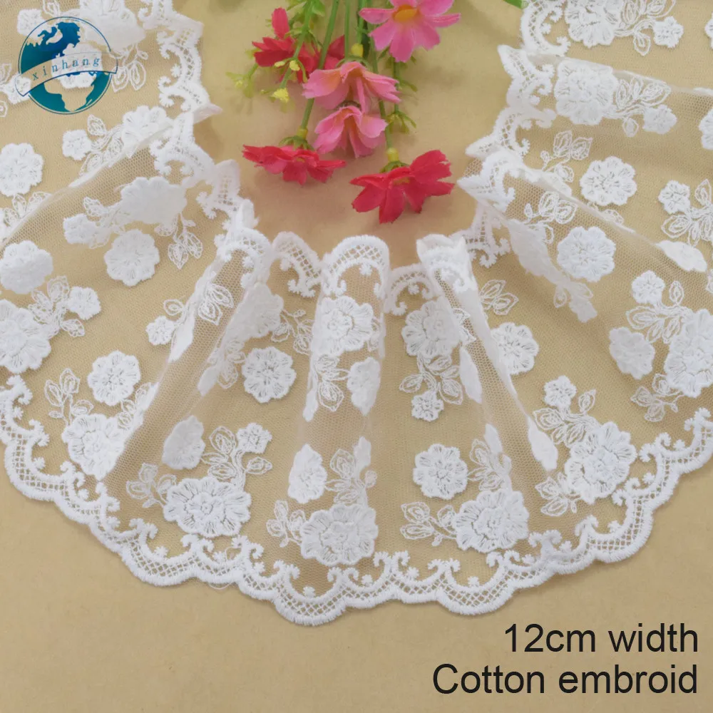 

12cm wide Cotton embroid lace edge sewing ribbon guipure trim wedding lace DIY Garment Accessories french african doll lace#3949