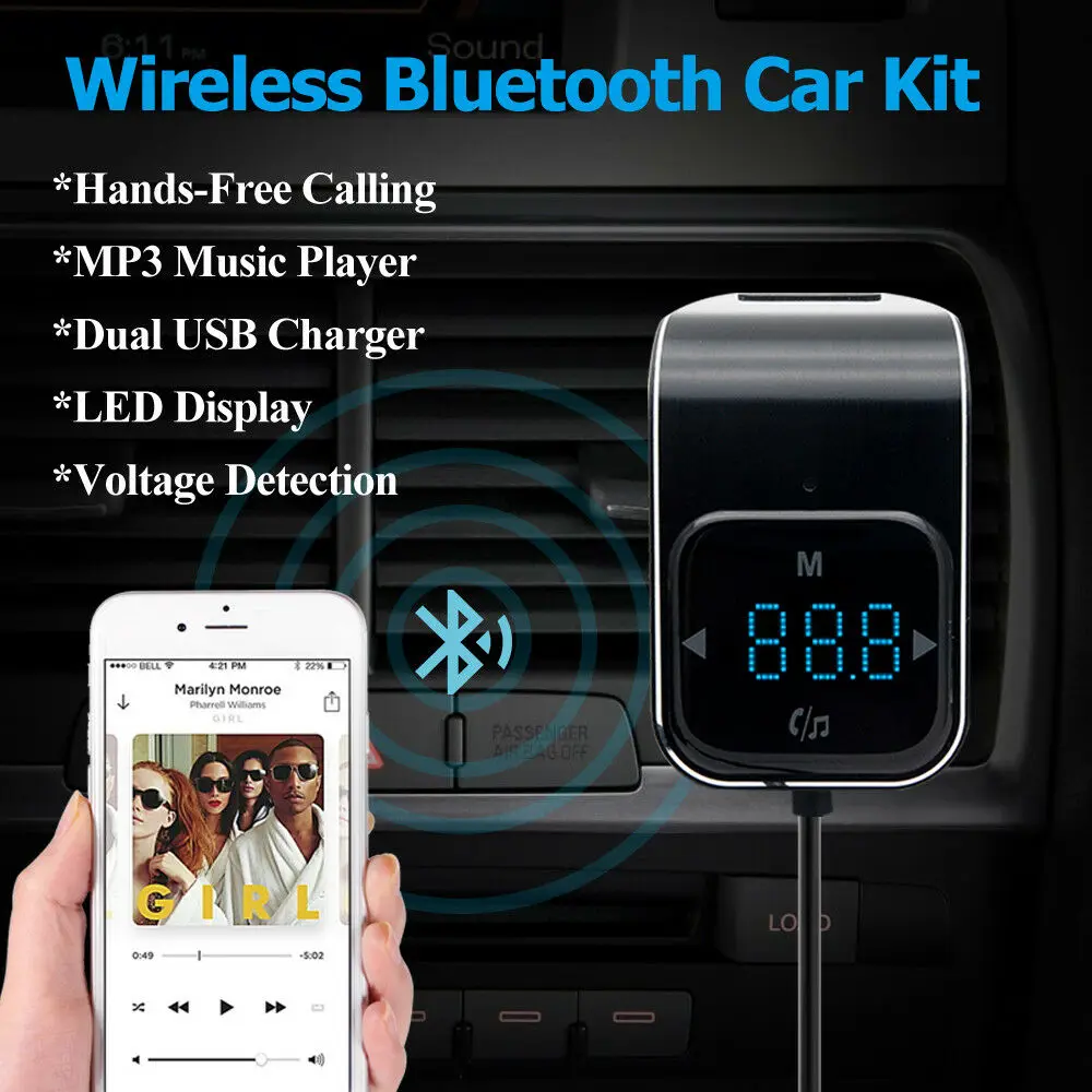 Bluetooth Hands-free Car Kit FM USB передатчик Зарядное устройство MP3 плеер с сенсорным Управление Автомобильная электроника Аксессуары