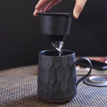 

Creative Ceramic Mug with Lid Tea Separation and Filtration Environmental Ceramic Material Coffee Cup Simple Large-capacity