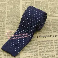 Фирменная Новинка, мужская мода в белый горошек темно синие узкие(6 см) Вязание средства ухода за кожей Шеи Мужские галстуки бизнес Вязаные Галстуки