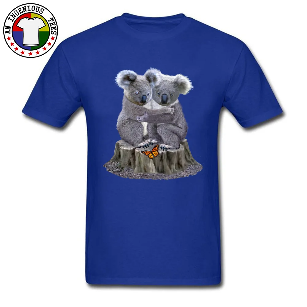 Pure Cotton Men Short Sleeve Baby Koala Bears Hugging T Shirt Customized Tops Tees Slim Fit Geek Crew Neck Tee Shirts Baby Koala Bears Hugging blue
