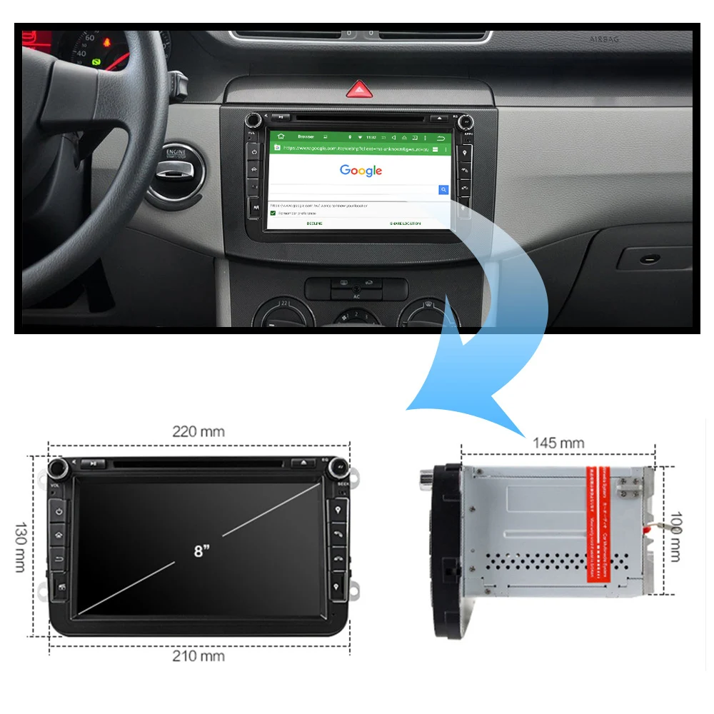 Baratos Eunavi 2 din Android 9 Octa Core 4GB 64GB DVD del coche para VW Passat CC Polo GOLF 5 6 Touran EOS T5 Sharan Jetta Tiguan GPS DSP de radio
