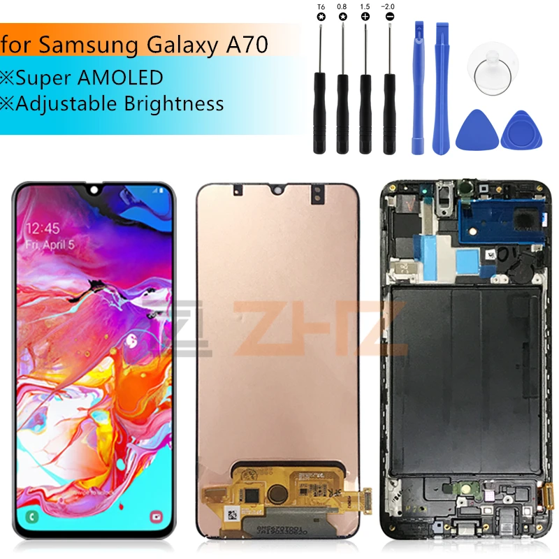 Super AMOLED для samsung galaxy A70 lcd A705 A705F SM-A705F SM-A7050 кодирующий преобразователь сенсорного экрана в сборе с рамкой