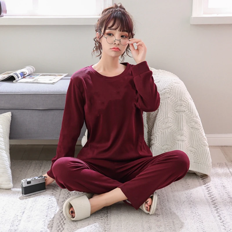 

2019 Spring Autumn Soft Cotton Pajamas Sets for Women Long Sleeve Pyjama Sleepwear Loungewear Homewear Pijama Mujer Home Clothes
