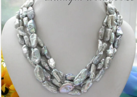 

Free shipping@@@@@ 4row 18" 25mm gray stick KESHI REBORN PEARL NECKLACE