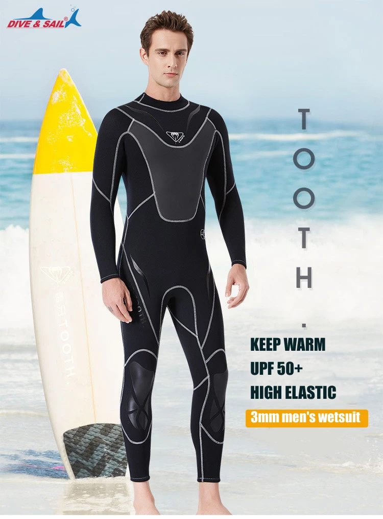 DIVE&SAIL Men Full-body 3mm Neoprene Wetsuit Surfing Swimsuit One-piece Scuba Diving Snorkeling Spearfishing Wet Suit