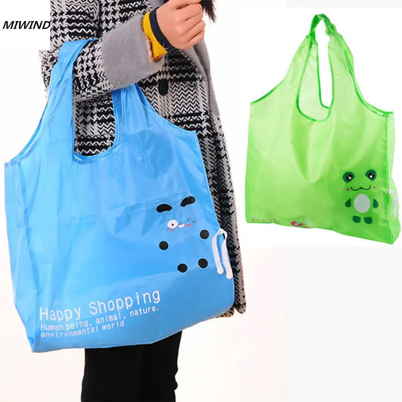 

High Quality Portable Handbag Cute Green Frog Shopping Bag Tote Eco Storage Bag