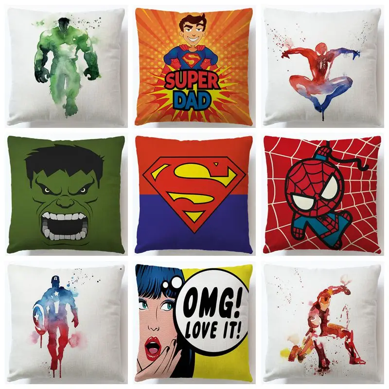 

Cartoon Super Heros Cotton Linen Cushion Cover Pillow Case Home Decoration Club Office Chair Seat For Gift