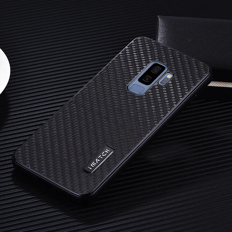 iMatch Luxury Aluminum Metal Bumper Carbon Fiber Back Cover Case for Samsung Galaxy S9 & Samsung Galaxy S9 Plus