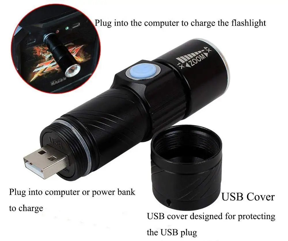 USB Перезаряжаемый Мини светодиодный фонарик 3 режима освещения масштабируемый