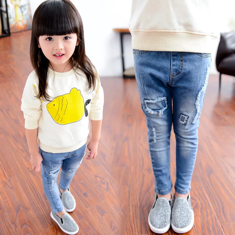 

Children's clothing female child jeans 2019 spring children baby personalized casual trousers girls jeans