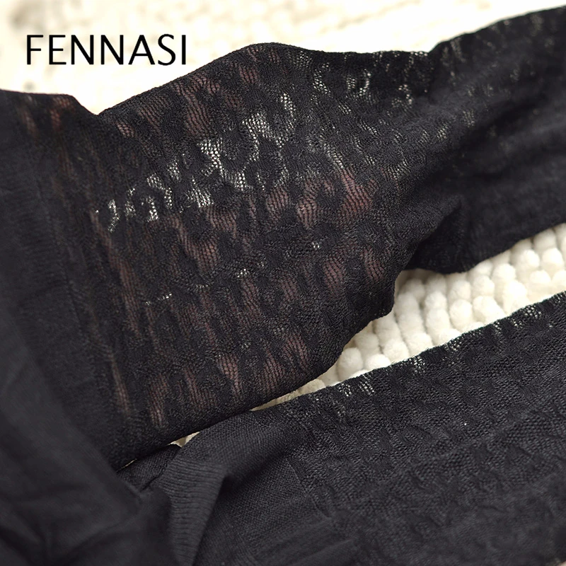FENNASI женские сексуальные колготки с принтом тонкие черные чулки нейлоновые