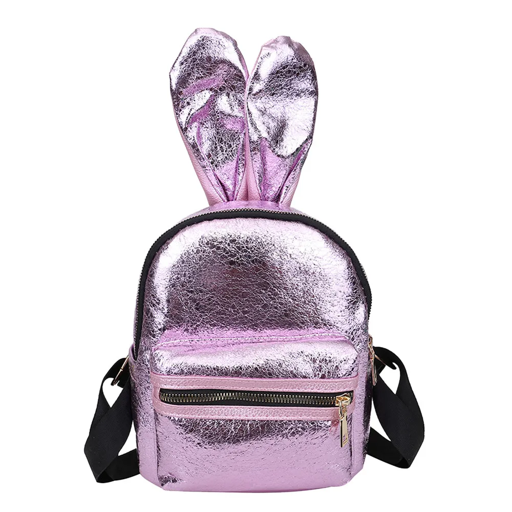 2018 New Fashion Leisure Backpacks Cute Rabbit ears Girls Leather
