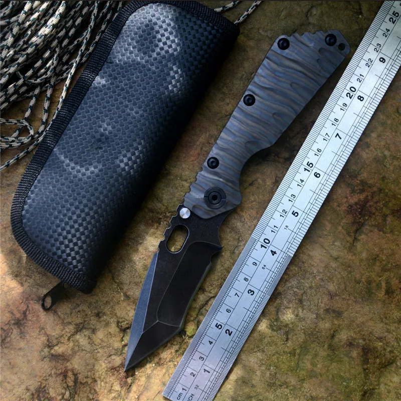 

SMF Tactical Knife Tanto D2 Black Stonewashed Blade Flame texture Titanium Handle For Camping Outdoor Hiking EDC and Gift