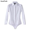 UsualYeah New 2018 Women Fashion Body Shirts Solid White Patchwork Lace Long sleeve Turn-down Collar Blouse blusas S-XXL SY0331 1