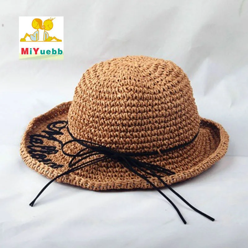 

New Summer Sunscreen child Girl Ladies Women Foldable Striped Bow Cap Big along hat Sun beach hat lm37
