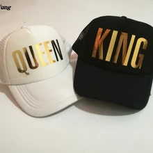 «KING», «QUEEN» золотого сияния принт Кепка-бейсболка Для мужчин Для женщин летний солнцезащитный щит, Кепка с козырьком, белая черная бейсбольная кепка