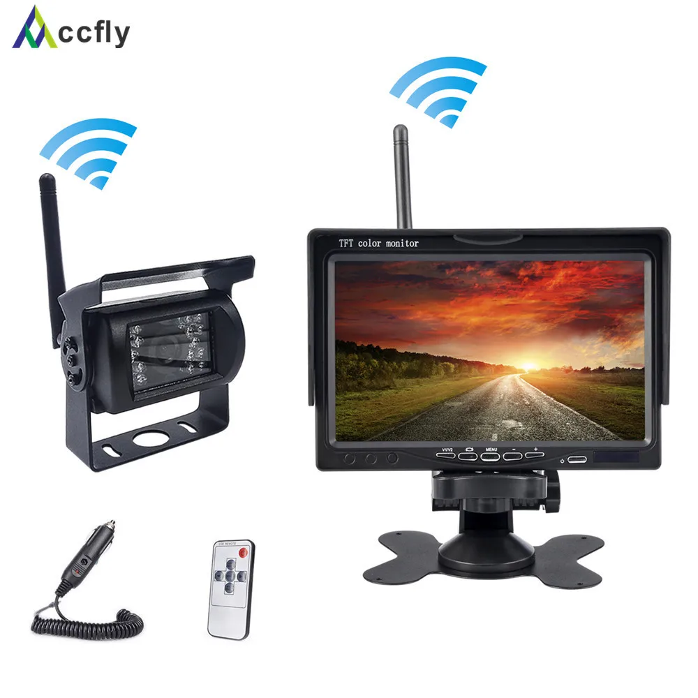 Accfly 12V 24V Wireless car reverse reversing backup rear view camera for trucks bus excavator caravan