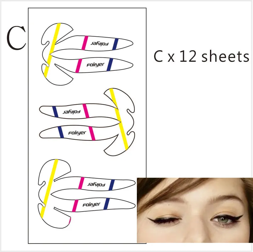 Самоклеющиеся подводки для глаз липкие наклейки-трафарет для легкого макияжа глаз, Новые поступления - Цвет: 12 sheets C