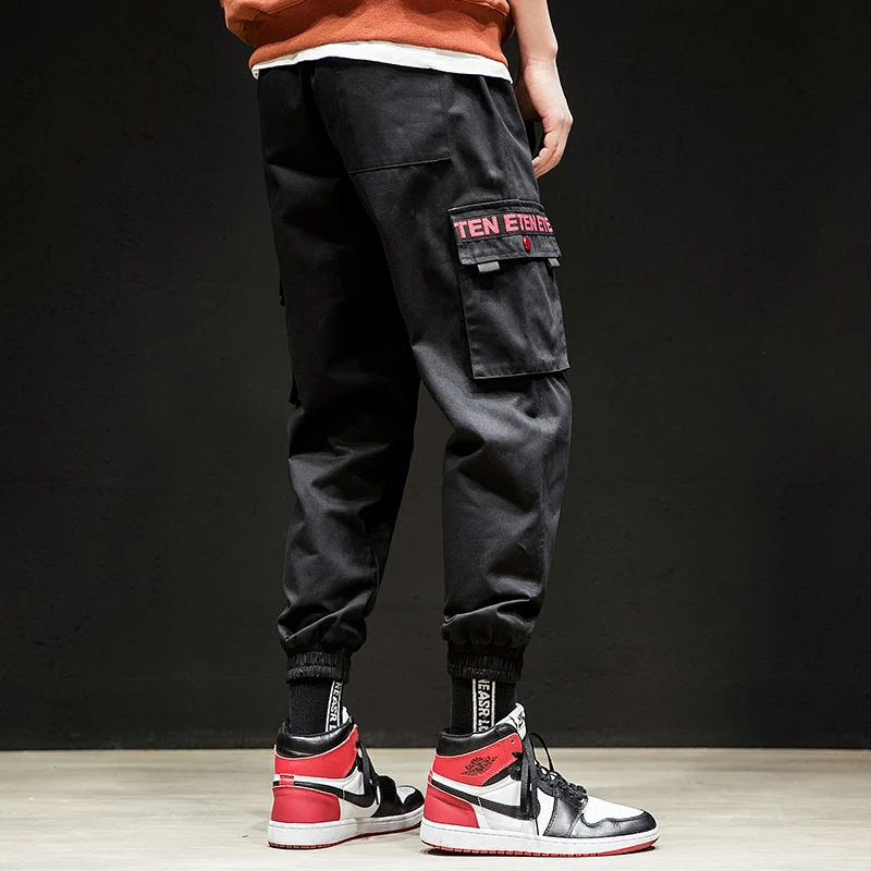 

Multi Pockets Cargo Pants Men Long Army Green Big Pockets Decoration Mens Casual Trousers Hip Hop Sweat Pants Embroidery 2019