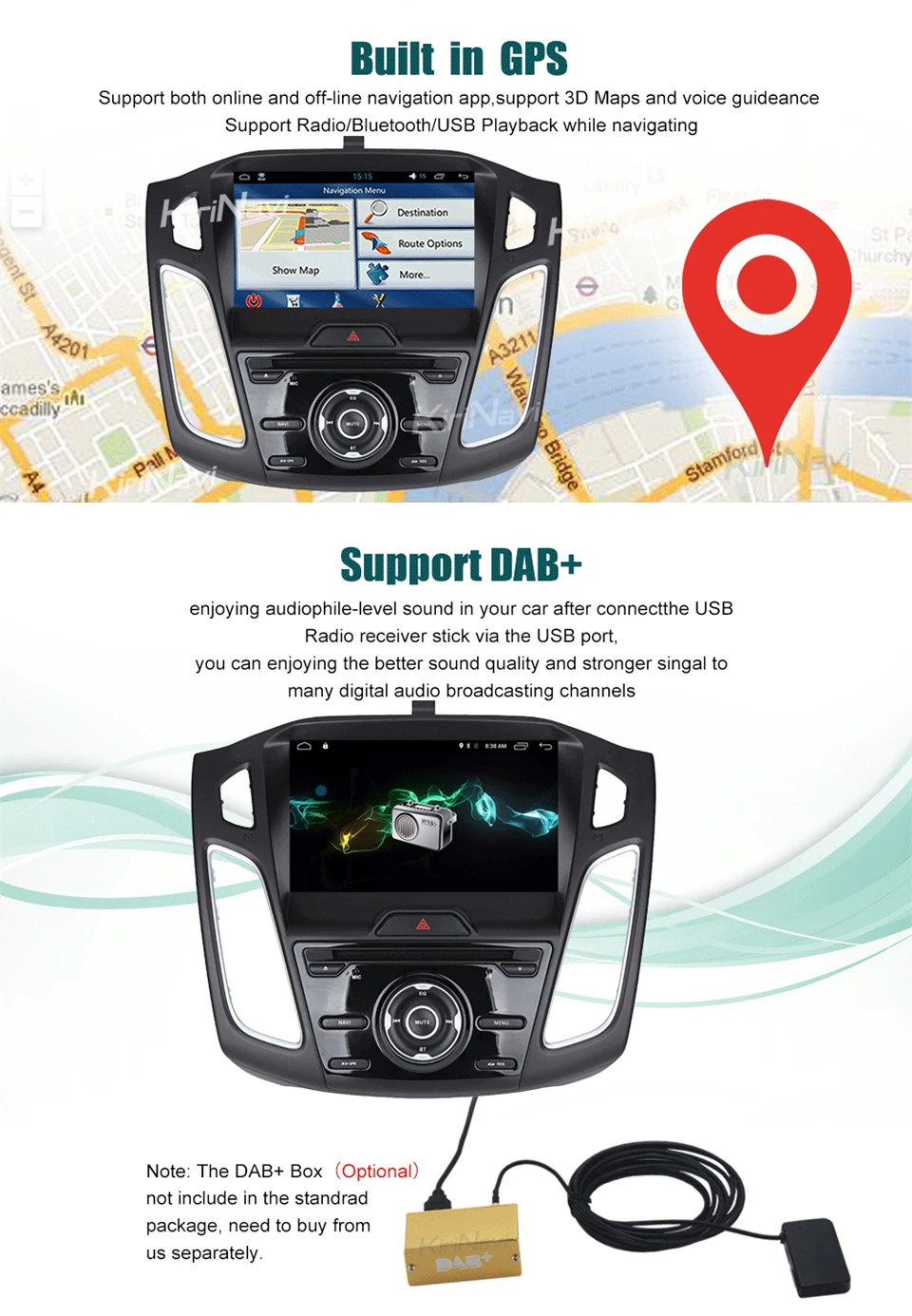 Perfect KiriNavi Octa core 4G LET android 7 car autoradio for ford focus navigation 2015 - 2017 support 4K Video 4G 4