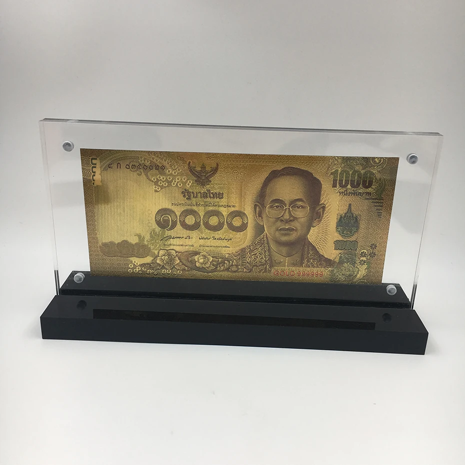 1 шт. Таиланд позолоченная банкнота подарки деньги 1000 Baht Notewith Bhumibol Adulyadej работа для коллекции с подставкой