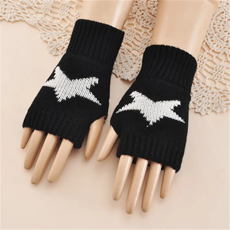2018 короткие перчатки зимние трикотажные хлопковые перчатки теплые компьютер без пальцев модные женские туфли пентаграмма половины